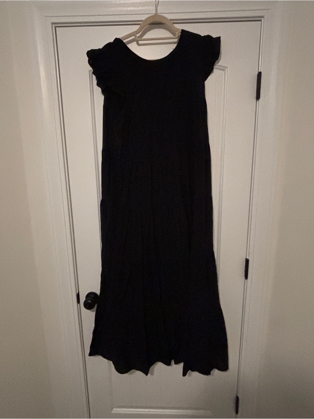 Classic Black Ruffle-Sleeve Maxi Dress - Elegant Everyday Piece English Factory